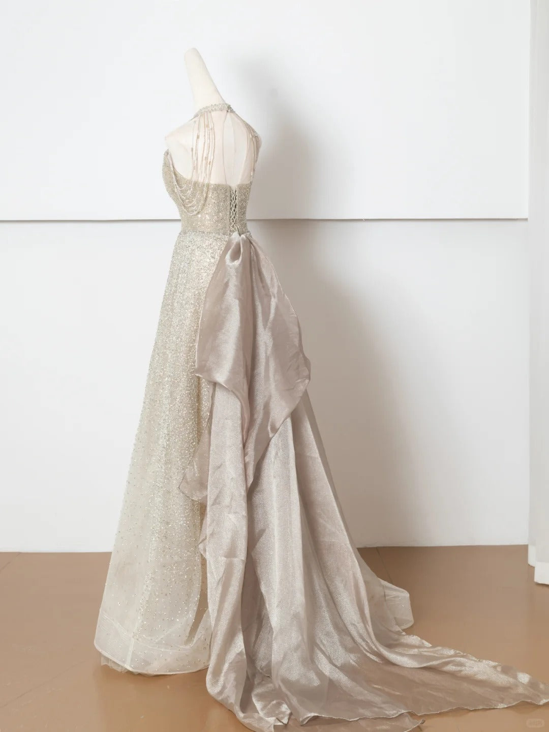 Robe de soirée longue en tulle, élégante et brillante, couleur champagne doré, robe de bal, robe de soirée, nv4753