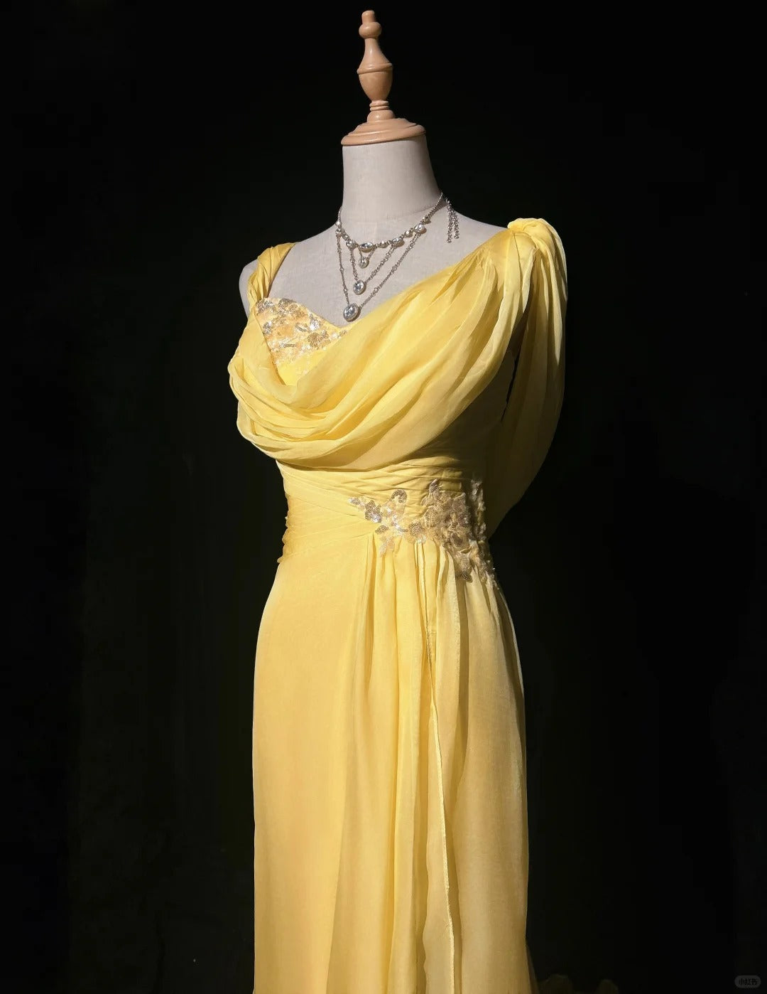 Yellow Beaded Elegant Long Chiffon Prom Dres Evening Gown nv4931