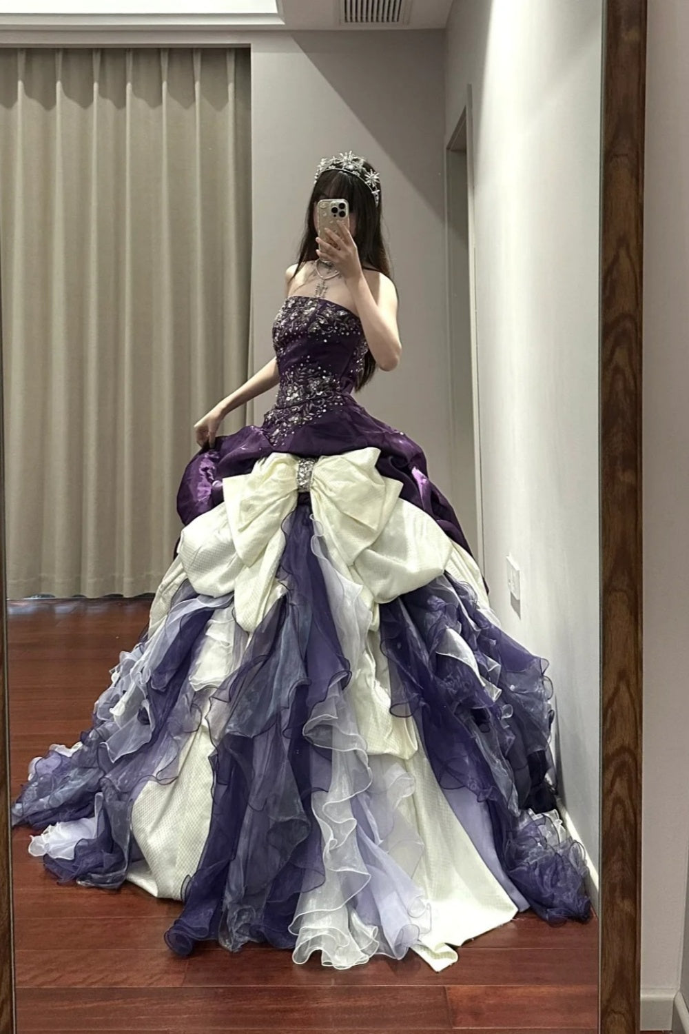 NiceVestidos--Purple Vintage Exquisite Beaded Long Satin Tulle Ball Gown Princess 16th Birthday Dress NV5665
