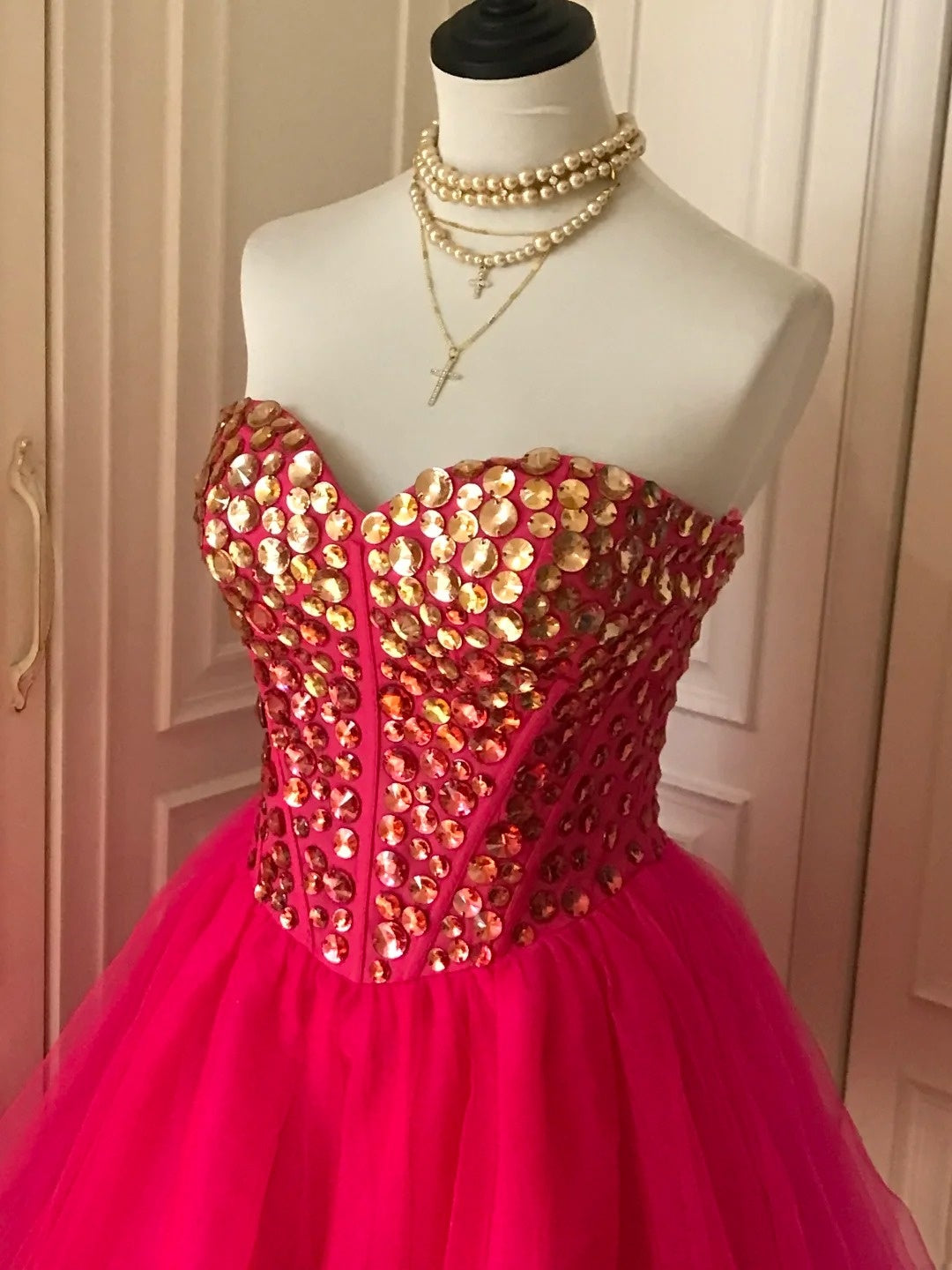 Pink Sequin Beaded Short Tulle Princess Homecoming Dress Birthday Party Dress nv4712