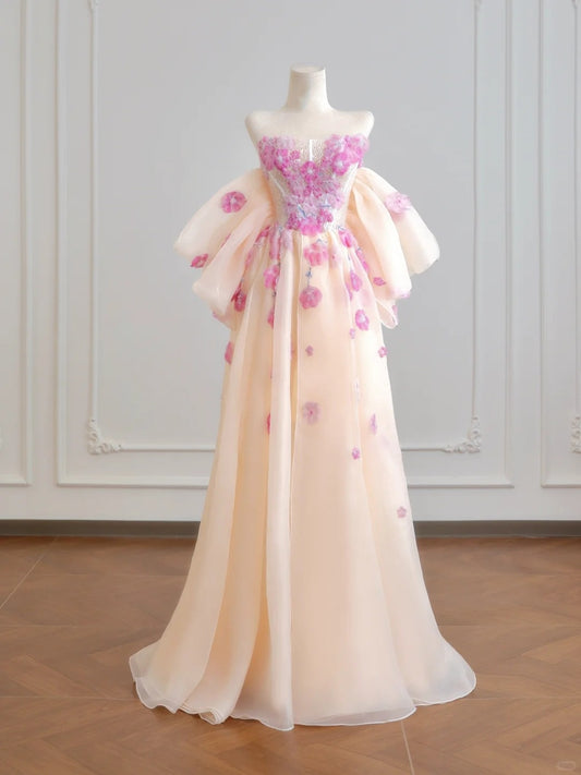 Pink and purple floral tulle ball gown nv5048