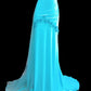 Blaues rückenfreies langes Chiffon-Ballkleid mit Perlenbesatz, Abendkleid, Abschlusskleid, nv4400