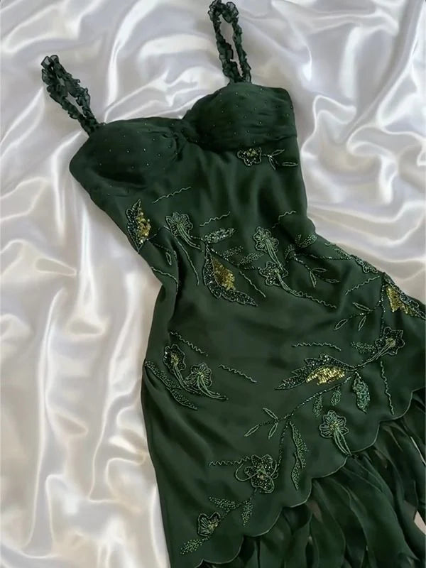Dark green chiffon ruffle short/long homecoming dress prom dress formal dress evening dress nv4491