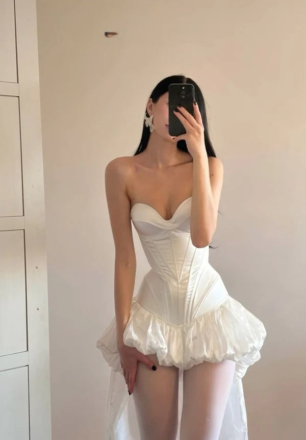 White Strapless Evening Prom Dresses High Low Homecoming Gowns nv5063