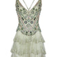 Green shiny floral fashion short ruffle chiffon homecoming dress birthday party dress nv5282