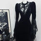 Black Vintage Elegant Delicate Lace Long Velvet Homecoming Dress Prom Dress Evening Dress Birthday Party Dress Prom Dress nv4049