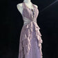 Lila zarte Perlen elegante lange Tüll Ballkleid Abendkleid nv4925