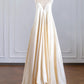 Champagne Fashion Strap Long Satin Prom Dress Evening Dress Party Dress nv4960