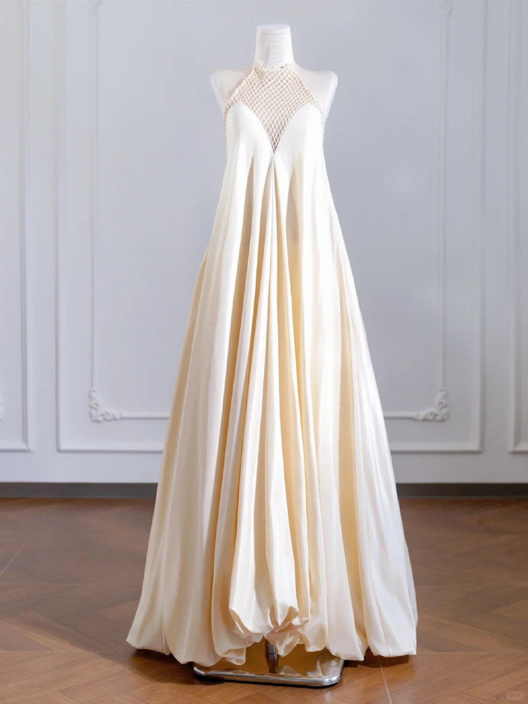 Champagne Fashion Strap Long Satin Prom Dress Evening Dress Party Dress nv4960