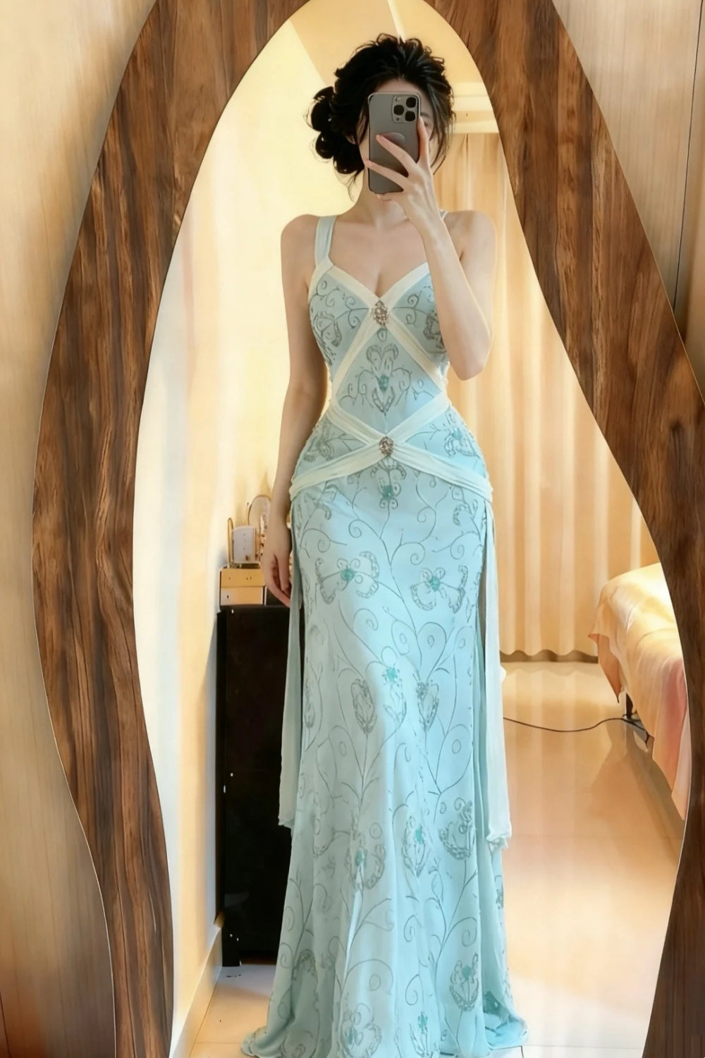 NiceVestidos-_Prom vintage dress, blue exquisite beaded elegant evening gown. NV5983