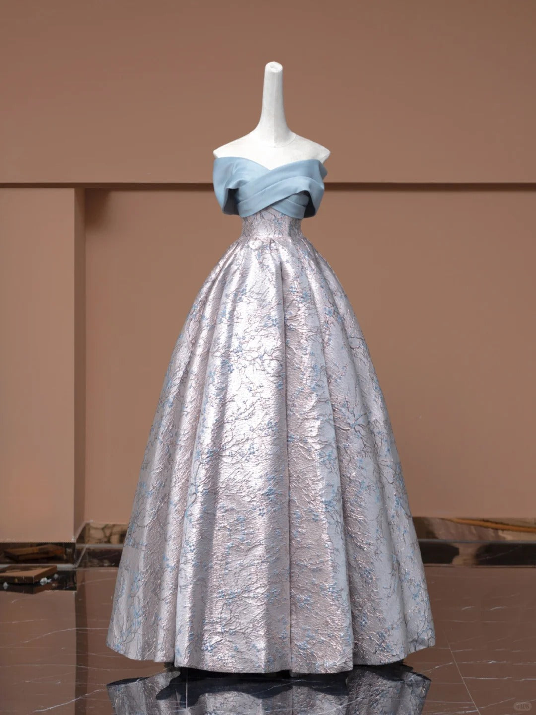 Blue Floral Elegant Fashion Long Satin Prom Dress Evening Dress Party Dress nv4743