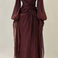 Burgundy Elegant Evening Dress A-Line Long Sleeves Prom Gowns nv4232