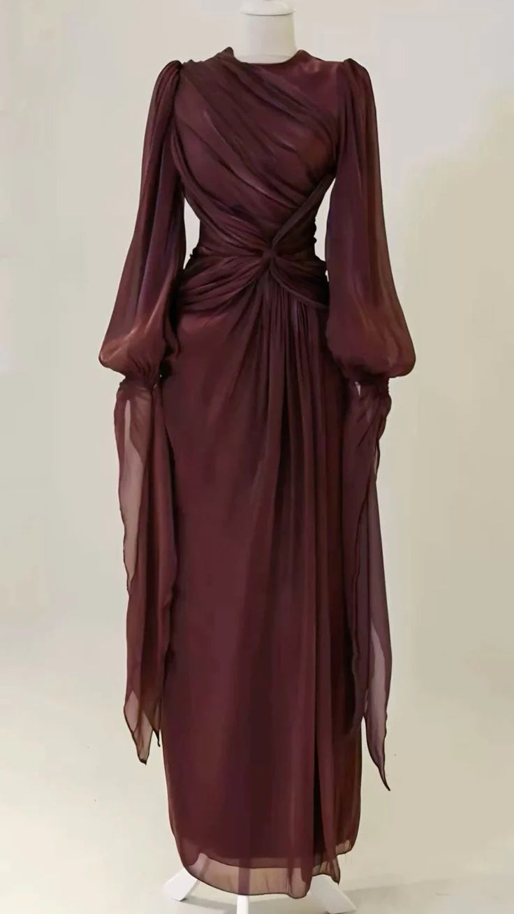 Burgundy Elegant Evening Dress A-Line Long Sleeves Prom Gowns nv4232