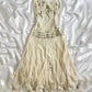 Ivory Beaded Long Chiffon Dress Party Dress Ruffled Evening Dress Ball Gown  nv4579