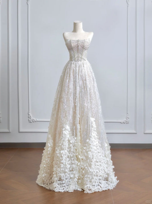 Weiß glänzend wunderschöne Palast Prinzessin lange Perlen Spitze Tüll Pailletten bodenlangen Ballkleid Abendkleid Abschlusskleid nv5106
