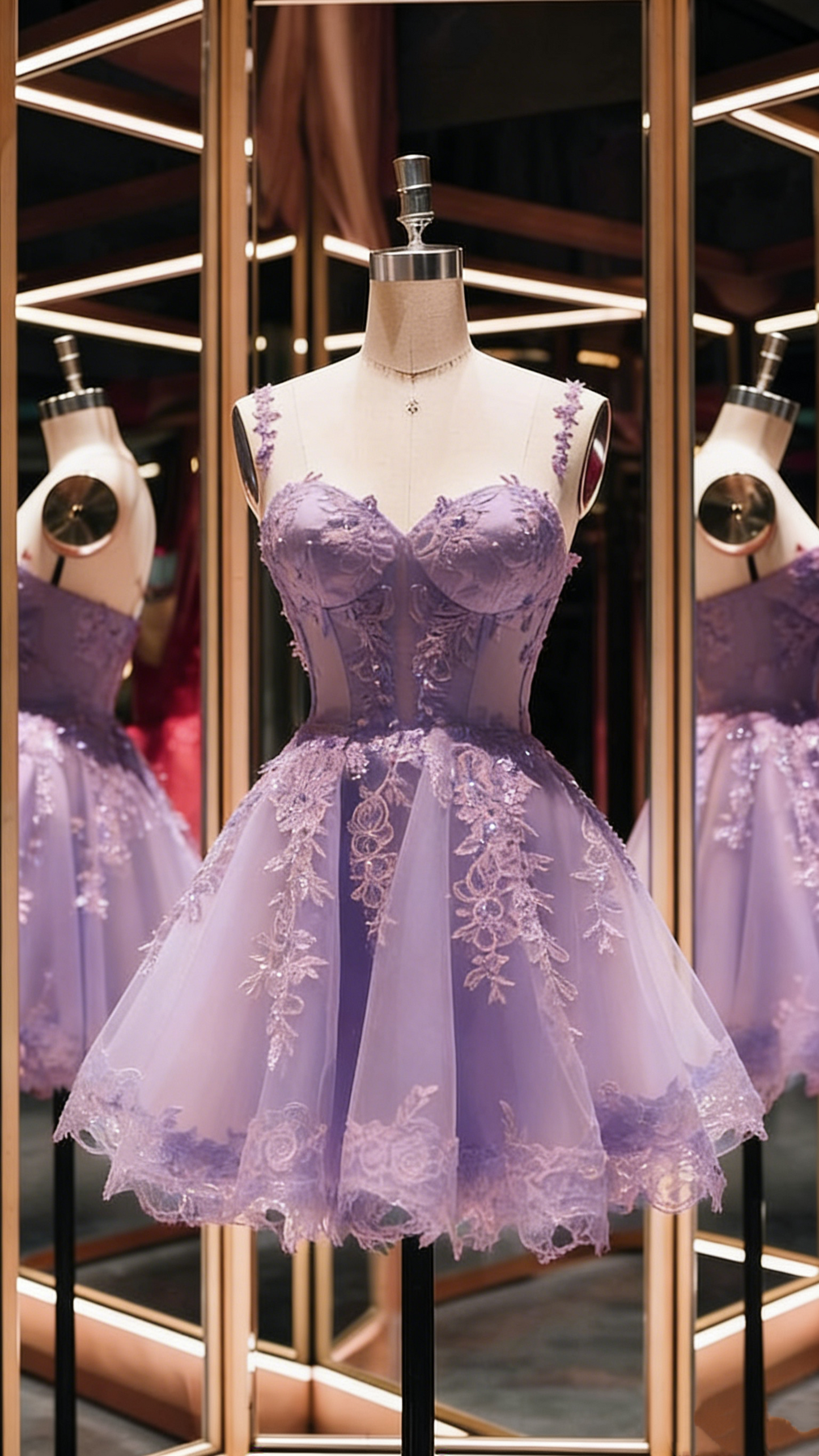 Red Lace Appliqué Spaghetti Strap Short Tulle Back-To-School Dress/Birthday Party Dress Nv4932