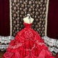Robe de soirée longue en satin à fleurs et perles, style princesse, rouge, robe de bal, robe de quinceanera, nv4650