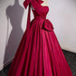 Robe de soirée longue en satin rose vif à une épaule et nœud nv1904