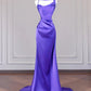 Lila Elegantes rückenfreies langes Satin-Ballkleid nv4964
