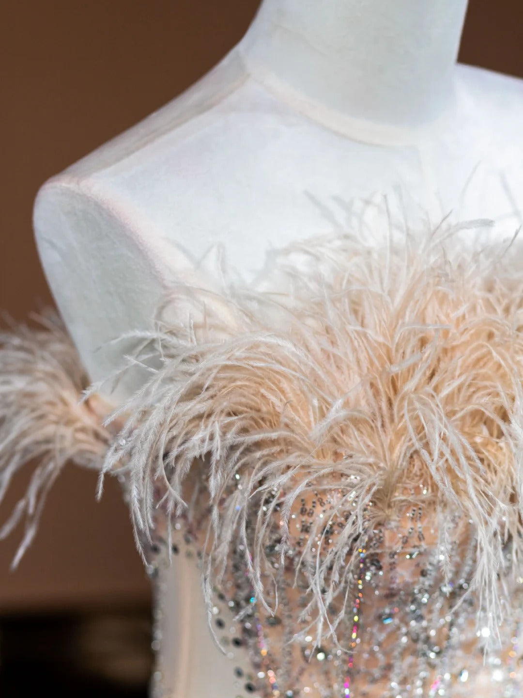 Sweet champagne feather dress beading elegant fashion long tulle Prom Dress evening dress party dress nv4749