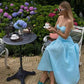 Robe de soirée en satin bleu ciel clair 2 pièces sans manches nv2170
