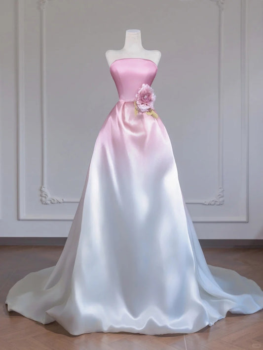 Pink Gradient Fashion Long Satin Prom Dress Evening Dress nv4962