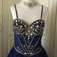 Navy Beaded Short Tulle Princess Homecoming Dress Birthday Party Dress nv4713