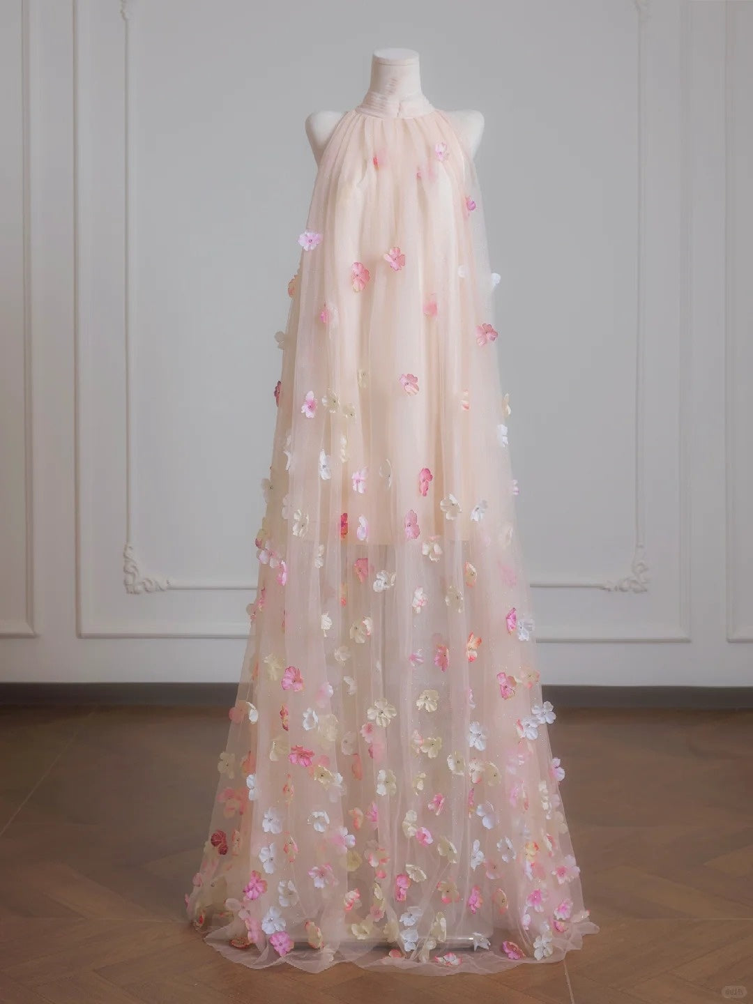 Robe de soirée longue en tulle rose à fleurs, élégante, nv4955