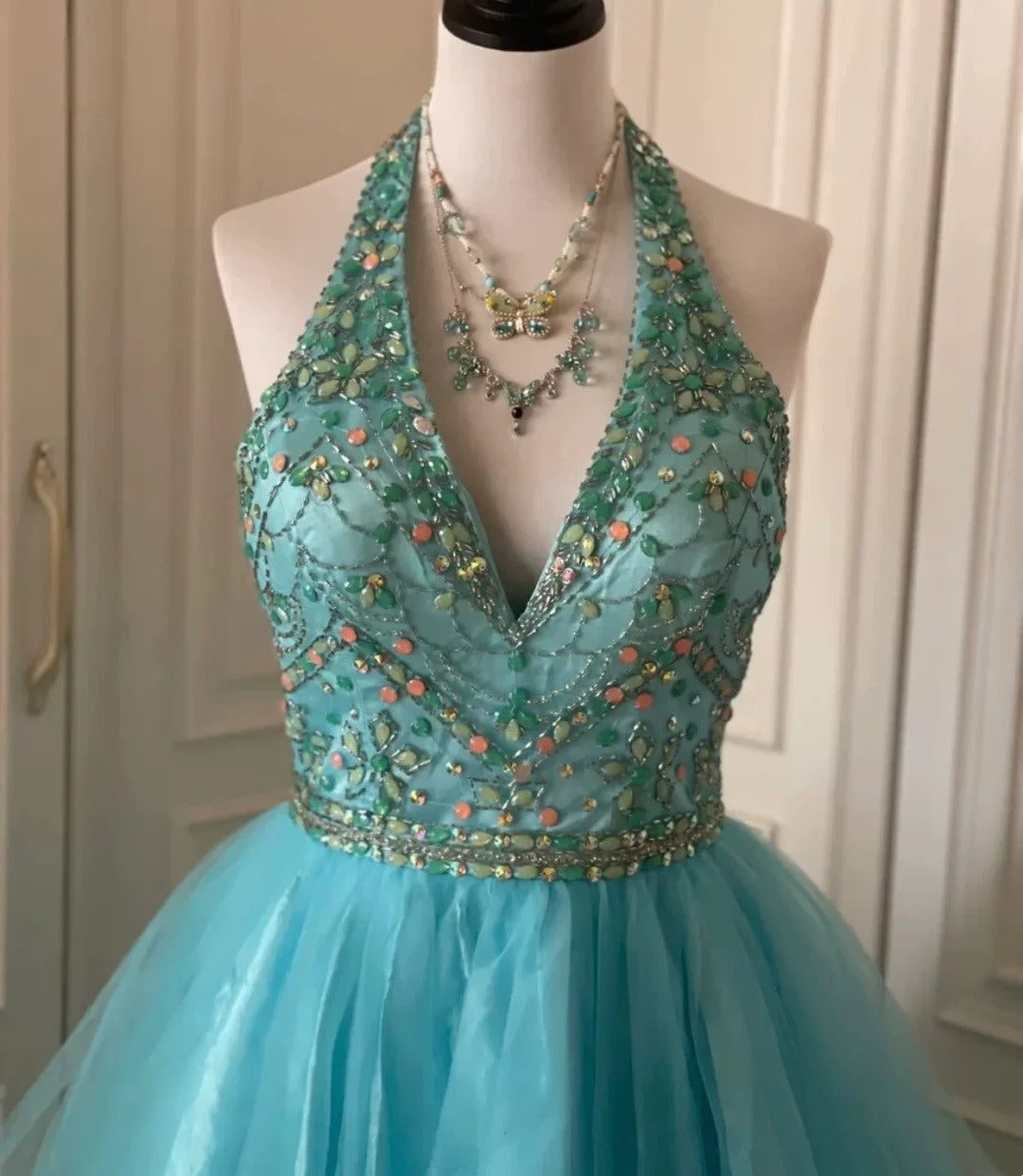 Blue Beaded Short Tulle Princess Homecoming Dress Birthday Party Dress nv4710