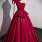 Robe de soirée longue en satin rose vif à une épaule et nœud nv1904