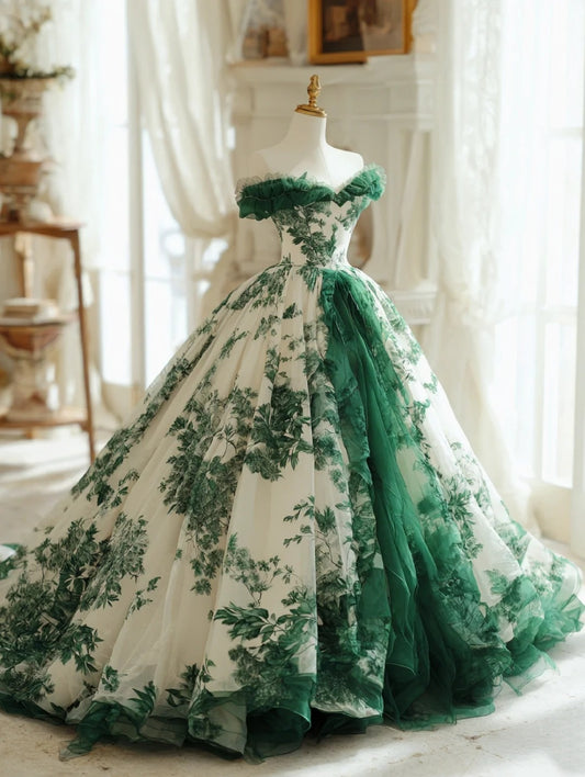 Emerald Green Gauze Dress | Forest-Style Court Dress NV6525