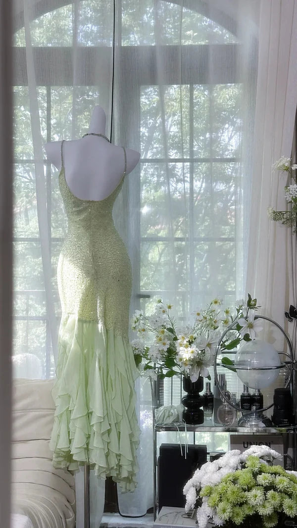 Green Mermaid Formal Dress Vintage Long Chiffon Party Dress Evening Dress Prom Dresses nv4326