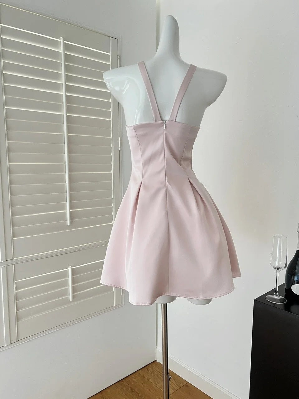 Pink Beaded Homecoming Dress Short Satin Prom Dress Birthday Dress Evening Dress nv4445