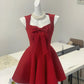 Red Fashion Sweet Bow Short Satin Homecoming Dress Prom Dress Birthday Dress nv4526