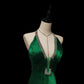 Green Gorgeous Vintage Exquisite Gem Beaded Long satin Mermaid Slim Floor Length Satin Ball Gown Evening Gown Party Dress nv3945