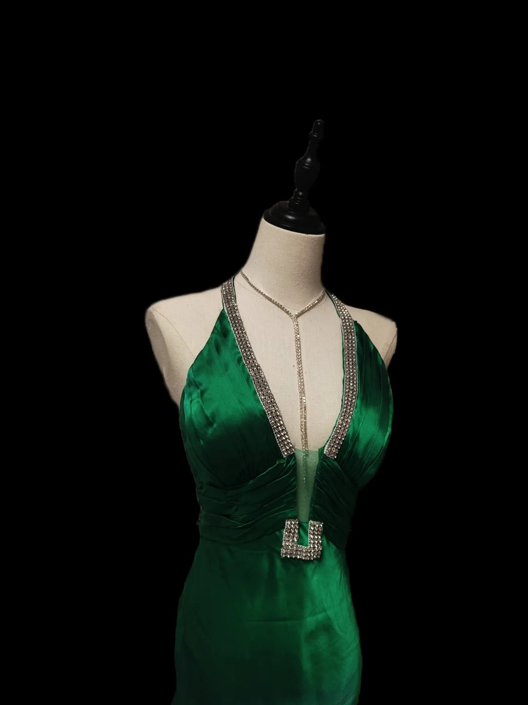 Green Gorgeous Vintage Exquisite Gem Beaded Long satin Mermaid Slim Floor Length Satin Ball Gown Evening Gown Party Dress nv3945