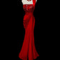 Red Hot Sexy Gorgeous Elegant One Shoulder Beautiful Delicate Floral Beaded Long Floor Length Satin Ball Gown Evening Gown Party Dress Prom Gown nv3984