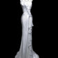 White Fashionable Elegant Floral Straps Long Tulle Chiffon Mermaid Slim Fit Floor Length Trailing Ball Gown Evening Gown Prom Gown Wedding Gown nv3869