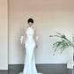 White Fashionable Gorgeous Elegant Exquisite Lace Long Mermaid Floor-length Tail Ball Dress Evening Dress Wedding Dress nv4056