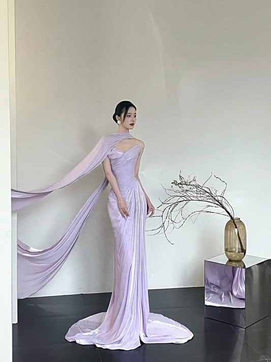 Purple Fashion Gorgeous Elegant Exquisite Long Satin Mermaid Floor-Length Ball Gown Evening Dress Wedding Dress nv4058