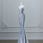 Robe de soirée longue en satin argenté, magnifique et brillante, style sirène, élégante, robe de bal, robe de remise de diplôme, nv4337