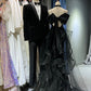 Black shiny long tulle ball dress NV6627