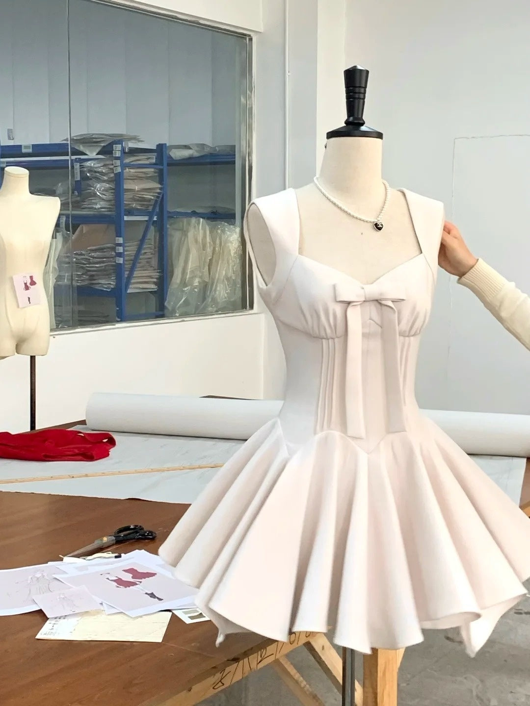 Pink Fashion Sweet Bow Short satin Homecoming Dress Prom Dress Birthday Dress nv4512