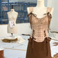 Brown Sweet Floral Beaded Short Satin Chiffon Homecoming Dress Prom Dress Birthday Dress nv4521
