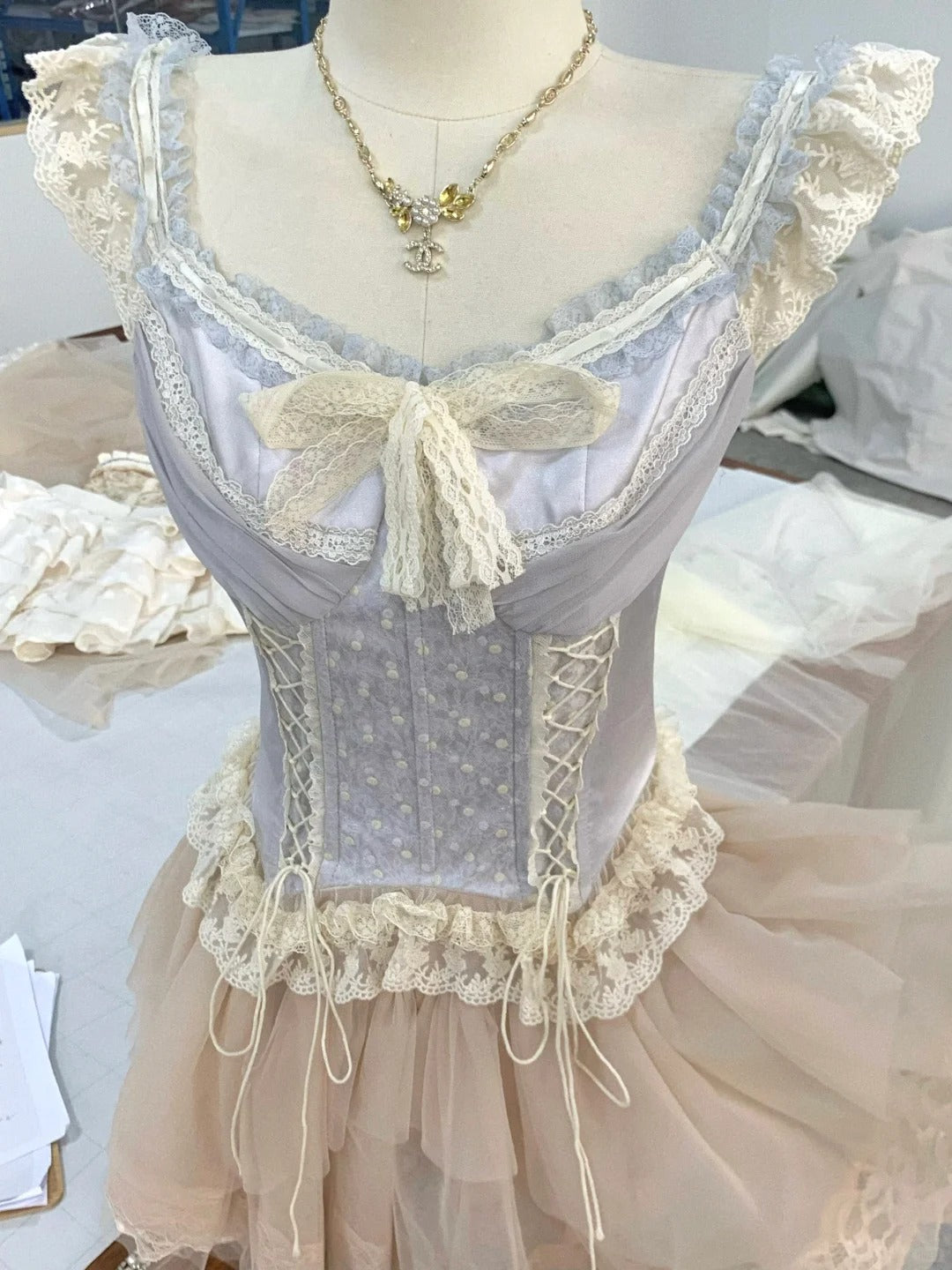 Light blue sweet lace short satin tulle homecoming dress prom dress birthday dress nv4520