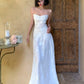White Embellished Embroidery Gown: Thin Strap Backless, Flowy Chiffon, High-end Date Evening Gown NV6405