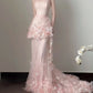 Pink Elegant Retro Fashion Romantic Long Floor Length Trailing Chiffon Tulle Ball Gown Evening Dress Birthday/Vacation/Wedding Dress Ball Gown Wedding Dress nv4075