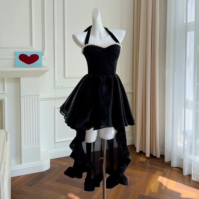 Black suspender short velvet homecoming dress prom dress birthday party dress nv4672