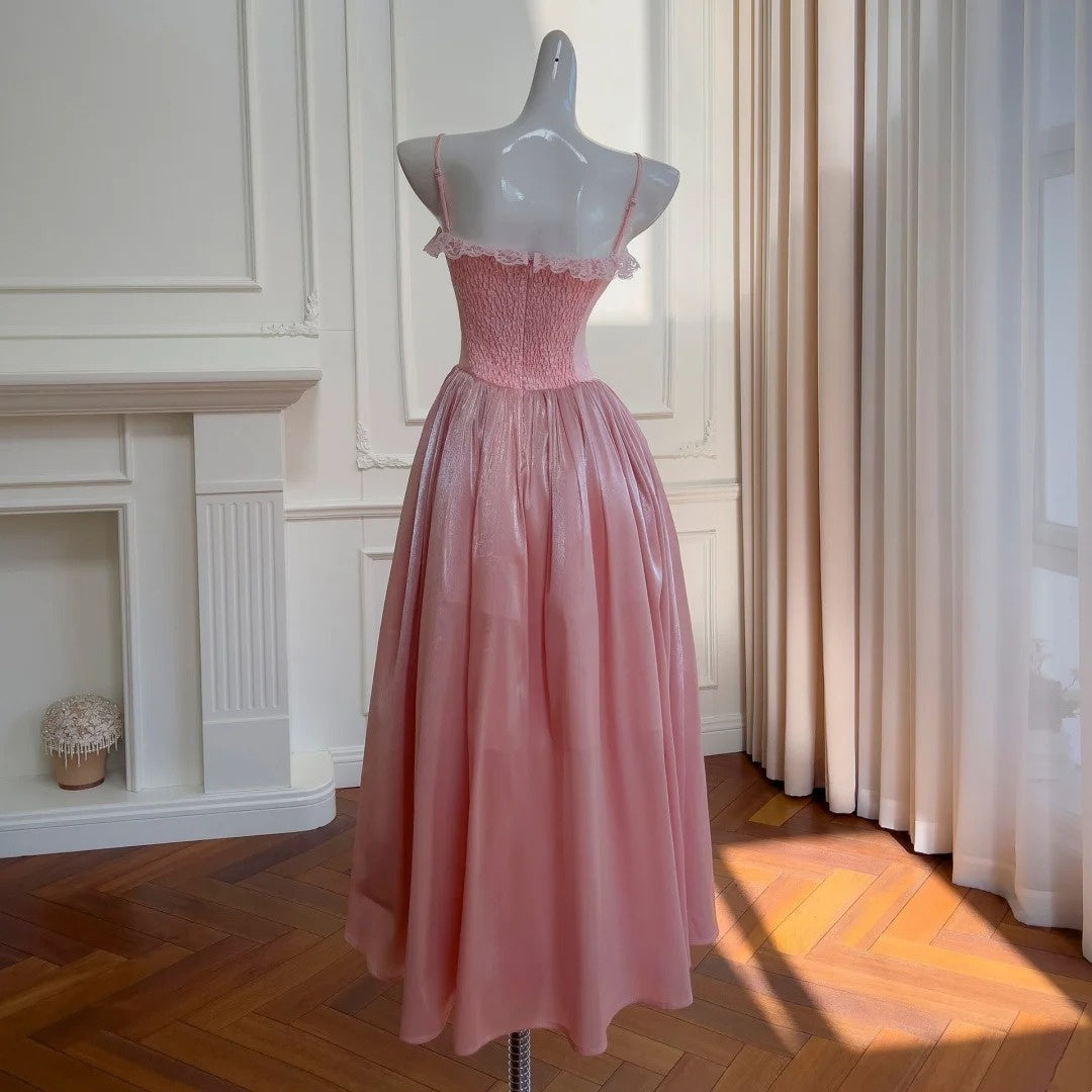 Pink Vintage Sweet Satin Homecoming Dress Prom Dress Birthday Party Dress Evening Dress nv4673