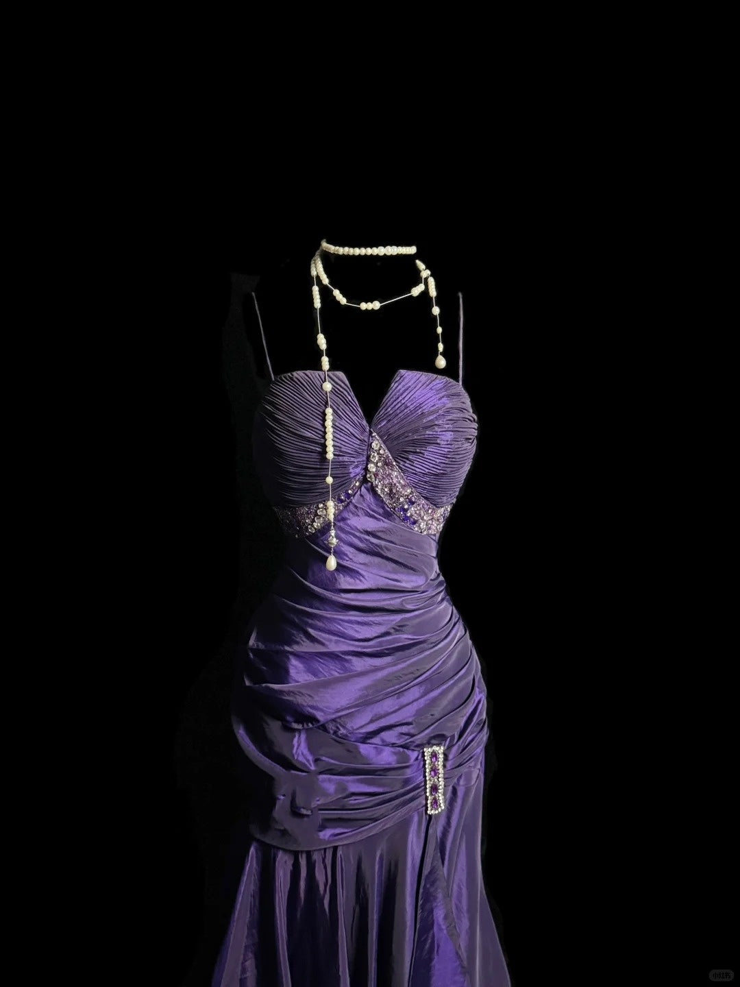 Lila Mode Elegant Exquisite Perlen Lange Bodenlangen Schleppe Ballkleid Abendkleid Partykleid nv4043